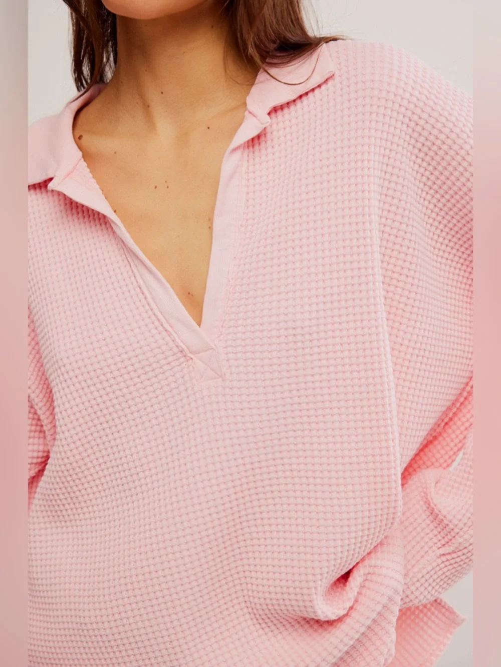 NWOT Free People We The Free Travis Polo - pale rosette pink - Small - Picture 5 of 8